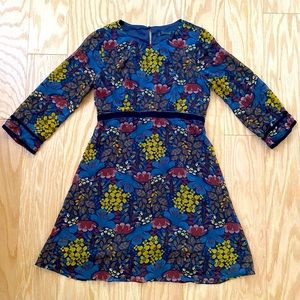 Zara Floral Velvet Mesh Midi Dress Keyhole Cutout Back Trafaluc 3/4 Sleeve XS